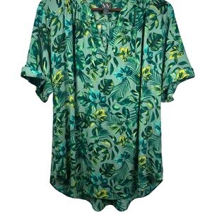 Worthington Size L Green Tropical Print Women's Blouse